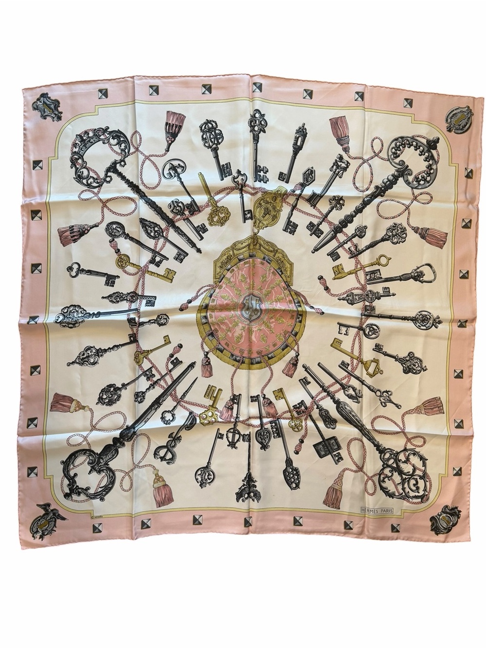 Hermes Pink and Cream Silk Key-Print Scarf - Picture 2 of 7